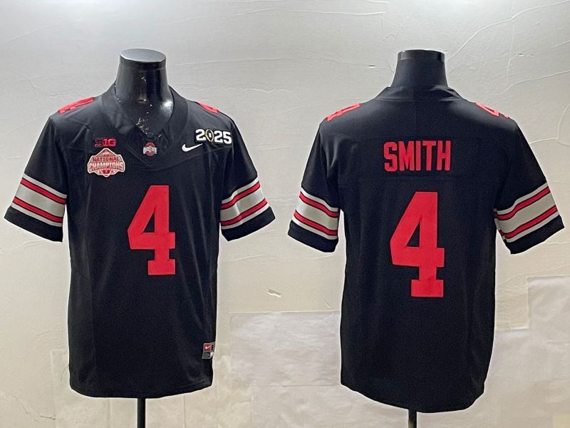 Men Ohio State Buckeyes 4 Smith Black Three generations Nike 2025 NCAA Jersey